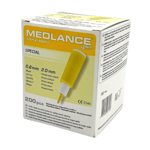 Medlance Plus Special, żółty nakłuwacz, ostrze 0,8mm, głębokość 2mm, 200 szt.