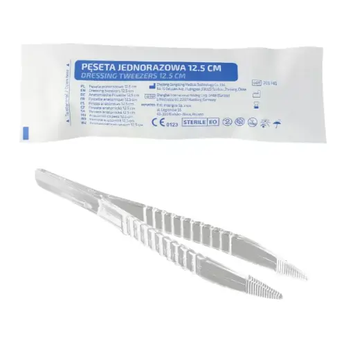 Pęseta sterylna j.u. przezroczysta 12,5cm - (1 szt.)